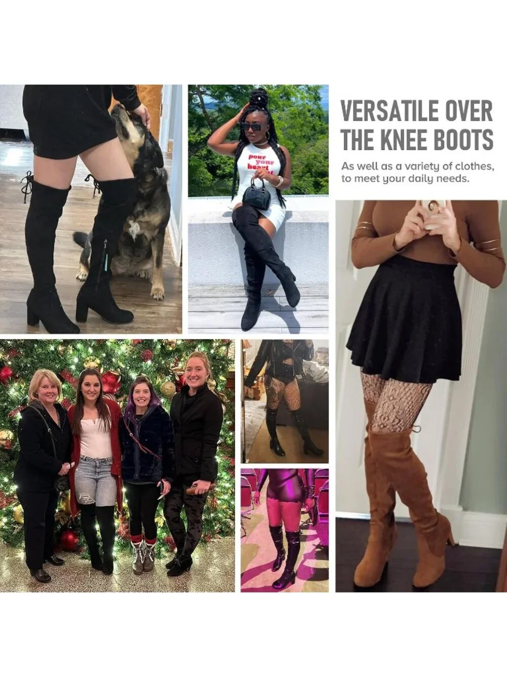 Women's Black Suede Closed Round Toe Block Heel Over The Knee High Boots